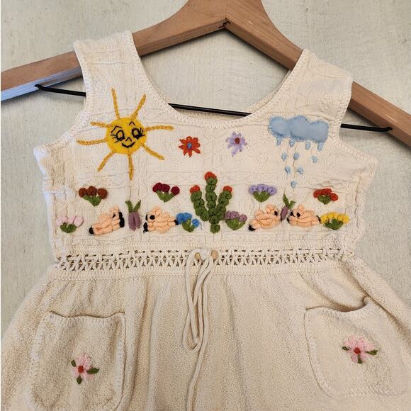 Nusta Girls Knitted Dress Embroidery Bohemian Cotton Sun Flowers Toddler - Picture 5 of 11